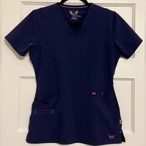 Smitten navy blue scrub top. Size XSMALL. Great pre-owned condition